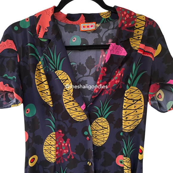 LHD x THE WEBSTER Marlin Dress Silk Midi Pineapple Fruits Art Deco - Picture 6 of 8